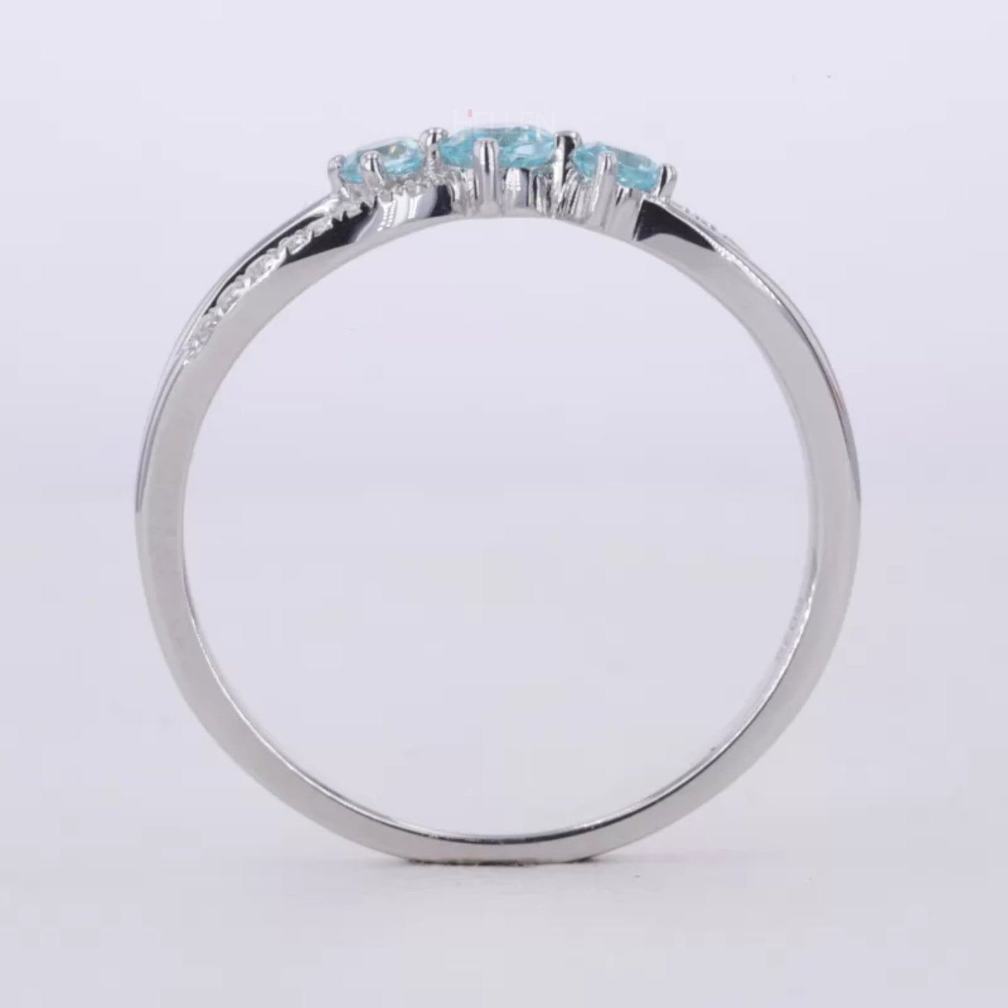 Aquamarine Round Cut Gemstone and Round Cut Moissanite 3 stone Ring