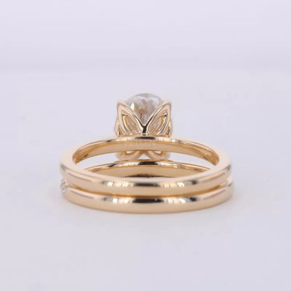 Oval Solitaire Ring with Stackable Half-Round Eternity Band