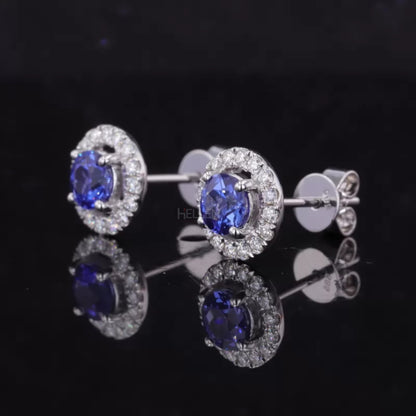 Halo Round solitaire Gemstone And Moissanite Studs
