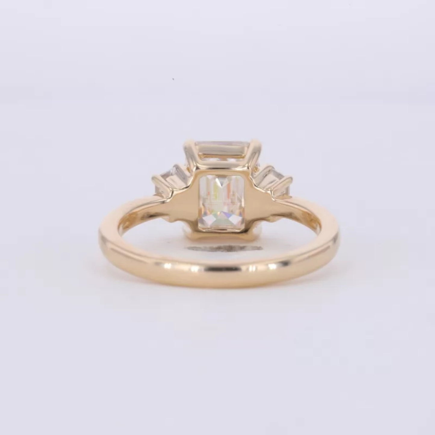 Three Stone Emerald Cut Moissanite Engagement Ring
