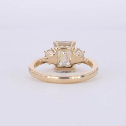 Three Stone Emerald Cut Moissanite Engagement Ring