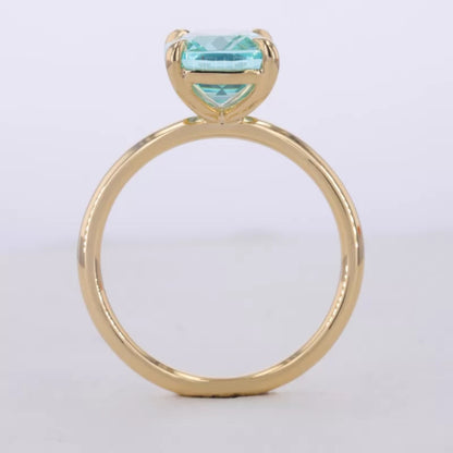 Elongated Cushion Cut Aquamarine Solitaire Engagement Ring