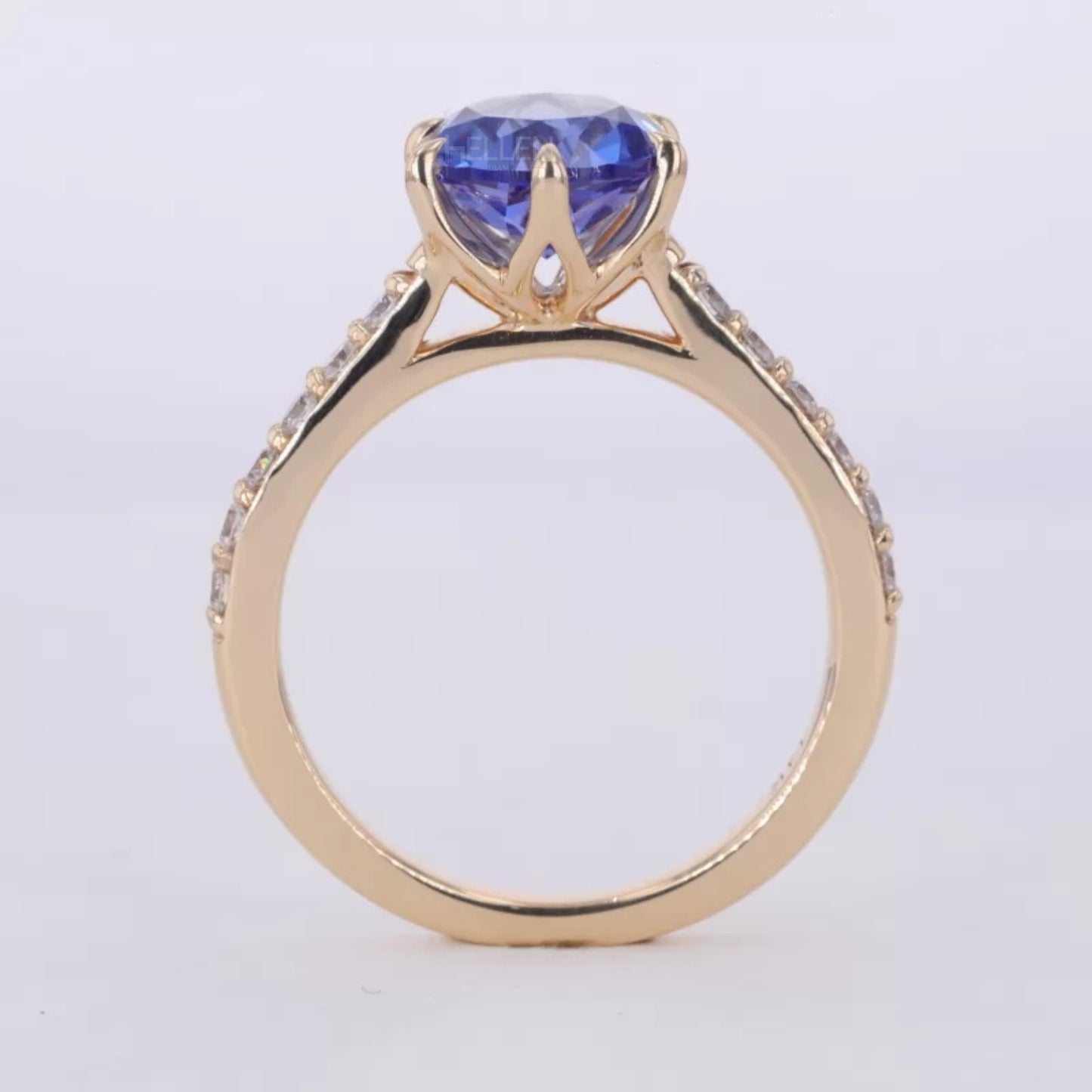 Solitaire Gemstone Ring with Pave and Claw Prong Setting