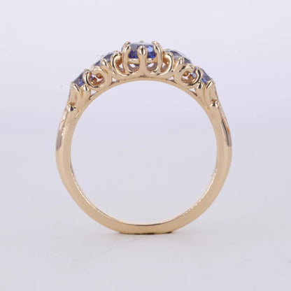 5 stone Purple Sapphire Gemstone Anniversary Ring