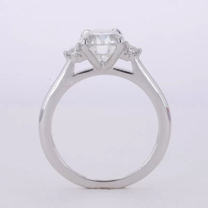 Floral Illusion Oval Cut Center & Round Side Moissanite Proposal Ring