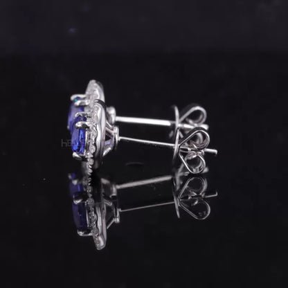 Halo Round solitaire Gemstone And Moissanite Studs