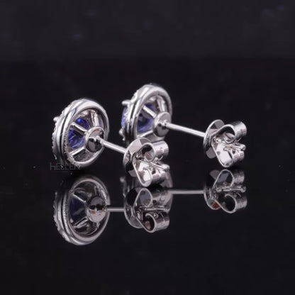 Halo Round solitaire Gemstone And Moissanite Studs