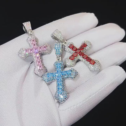 Hip Hop Crossed Pendent With Gemstone And Moissanites of You Choice