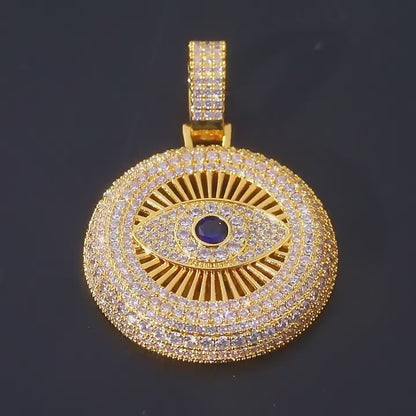 Iced Out Gods Eye Round Pendant with Moissanite