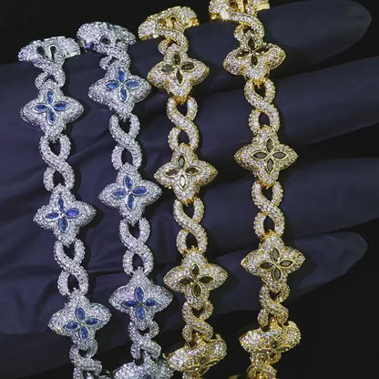 Clover And Infinity Link Iced Out Hip Hop Chain With Gemstone & Moissanite