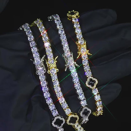 4MM Black Clover Tennis Chain With Round Cut Moissanite - Unisex