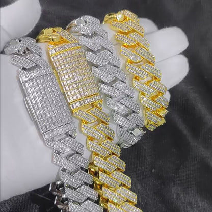 Bagutte Cut Moissanite 12MM Miami Cuban Chain With Big Lock For Men's