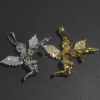 Iced Angel Of Death Pendent With Moissanite For Men's