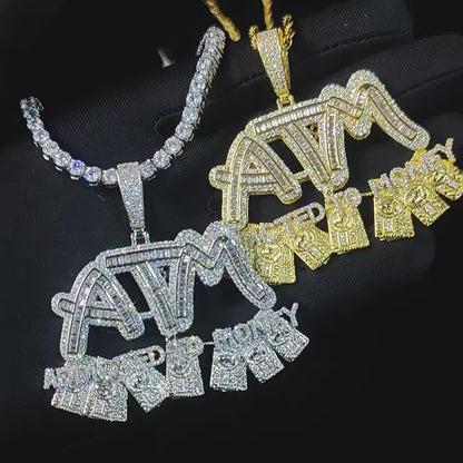 ATM Initials Logo Pendant With Iced Out Moissanites