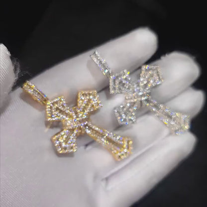 Men's fully Iced Out Crossed Pendant With Round Cut Moissanite