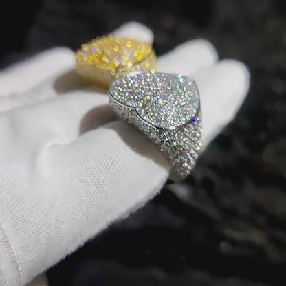Iced Out Heart Shaped Hip Hop Round Cut Moissanite Ring