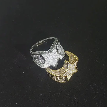 Iced Out Star Shaped Hip Hop Round Cut Moissanite Ring