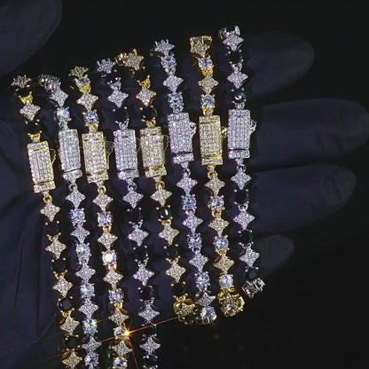 Cluster Pointed Leaf Tennis Chain With Solitaire Black Moissanite