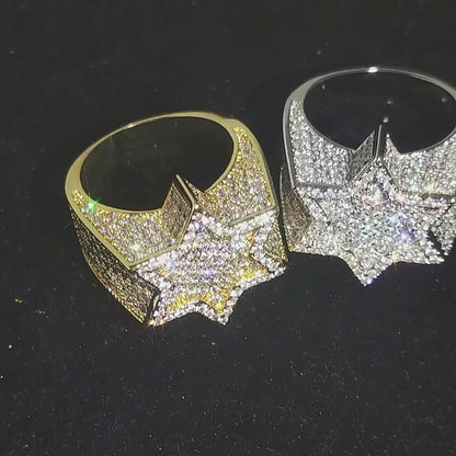 Iced Out Star Shaped Hip Hop Round Cut VVS Moissanite Ring