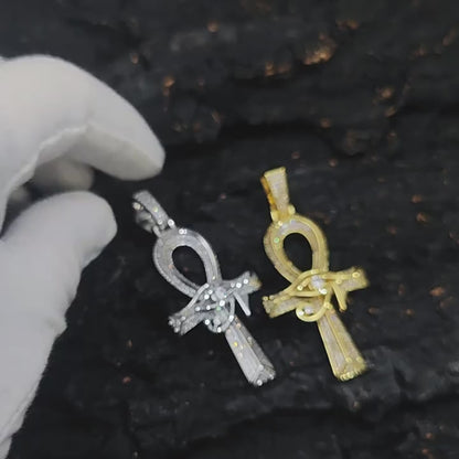 Men's Ankh Cross God Eye Pendant With Round Cut Moissanite