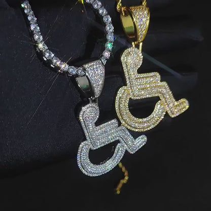 Wheelchair Hip Hop Pendant With Round Cut Moissanite