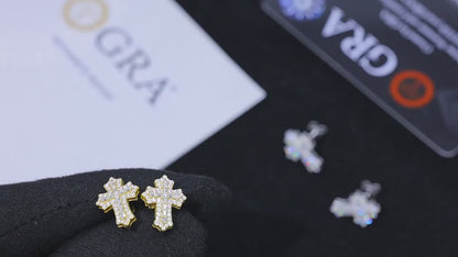 Round And Baguette Moissanite Studded Cross Hip-Hop Studs