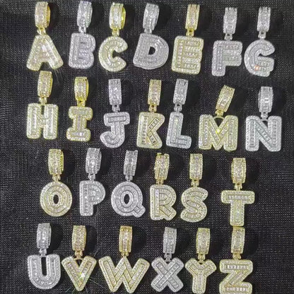 Alphabet Initial Pendant With Round And Baguette Moissanite