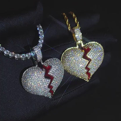 Broke Heart Pendent Necklace With Moissanite Iced-Out